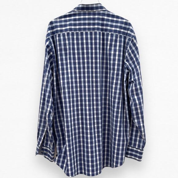 Bugatchi Uomo Shirt XXL Blue Plaid Check Long Sleeve Cotton Casual Dress Shirt - Picture 3 of 16